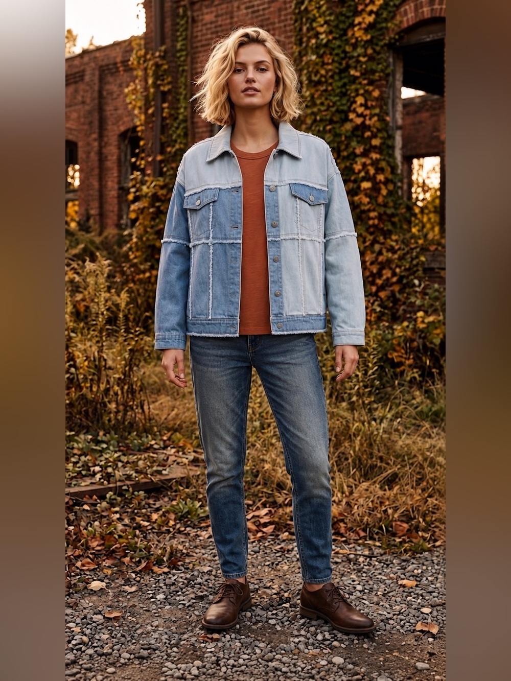 Light Wash Patchwork Denim Jacket
